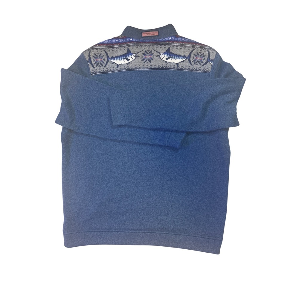 Vineyard Vines Mens Blue Marlin Fair Isle Quarter Zip Pullover Sweater Large - Picture 6 of 7
